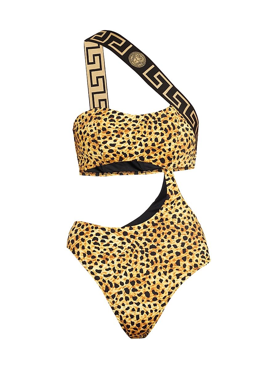 Women's Cheetah-Printed Cut-Out One-Piece Swimsuit - Size Large