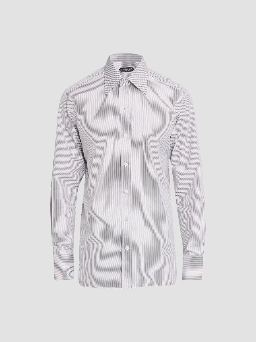 TOM FORD Men's Striped Cotton Classic-Fit Dress Shirt - White Black - Size 15.5