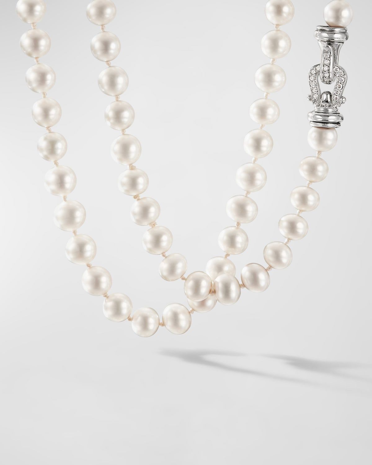 Pearl Strand Necklace with Diamonds in Silver, 8-8.5mm