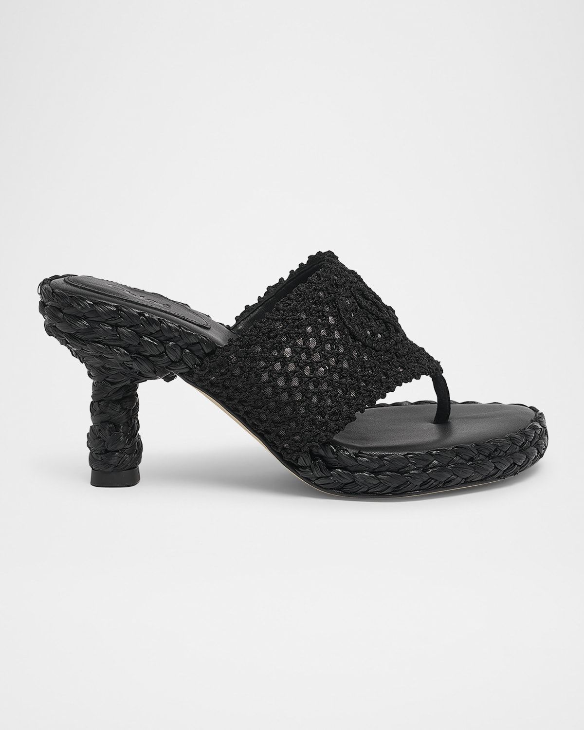 Isla Crochet Raffia and Leather Thong Sandals