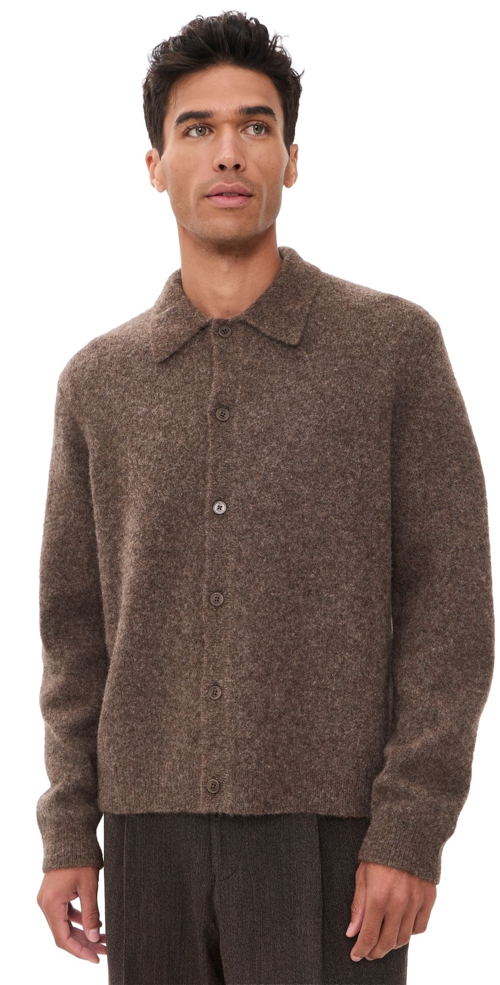 Wax London Tristan Fluffy Wool Button Cardigan Chocolate Brown M