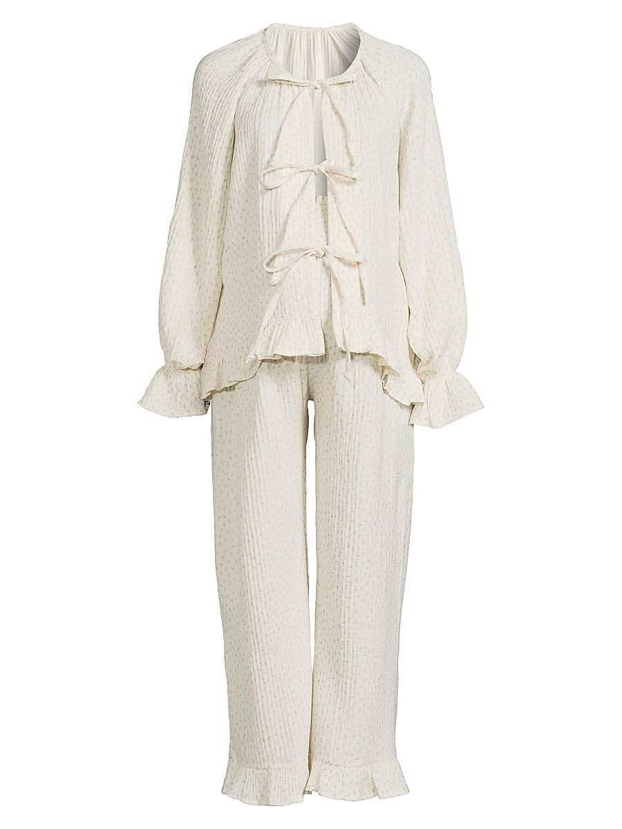 Women's Cozy Tie Muslin Lounge Set - Hyacinth - Size Small
