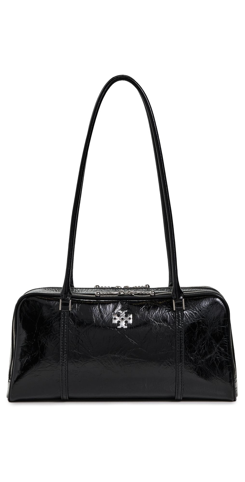 Tory Burch Crinkle Leather Small Marshmallow Satchel Black One Size