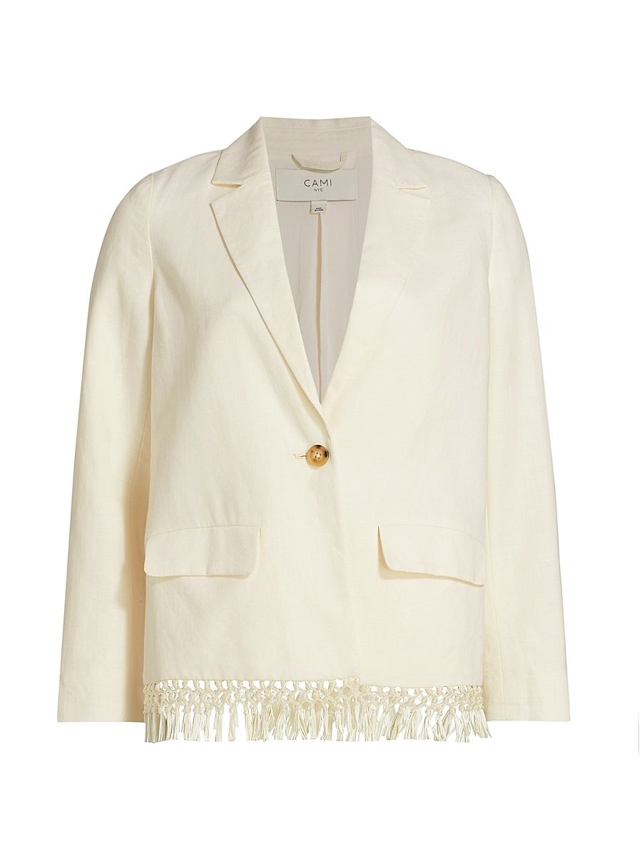 Women's Chitra Fringe-Trim Linen Jacket - Macadamia - Size Medium