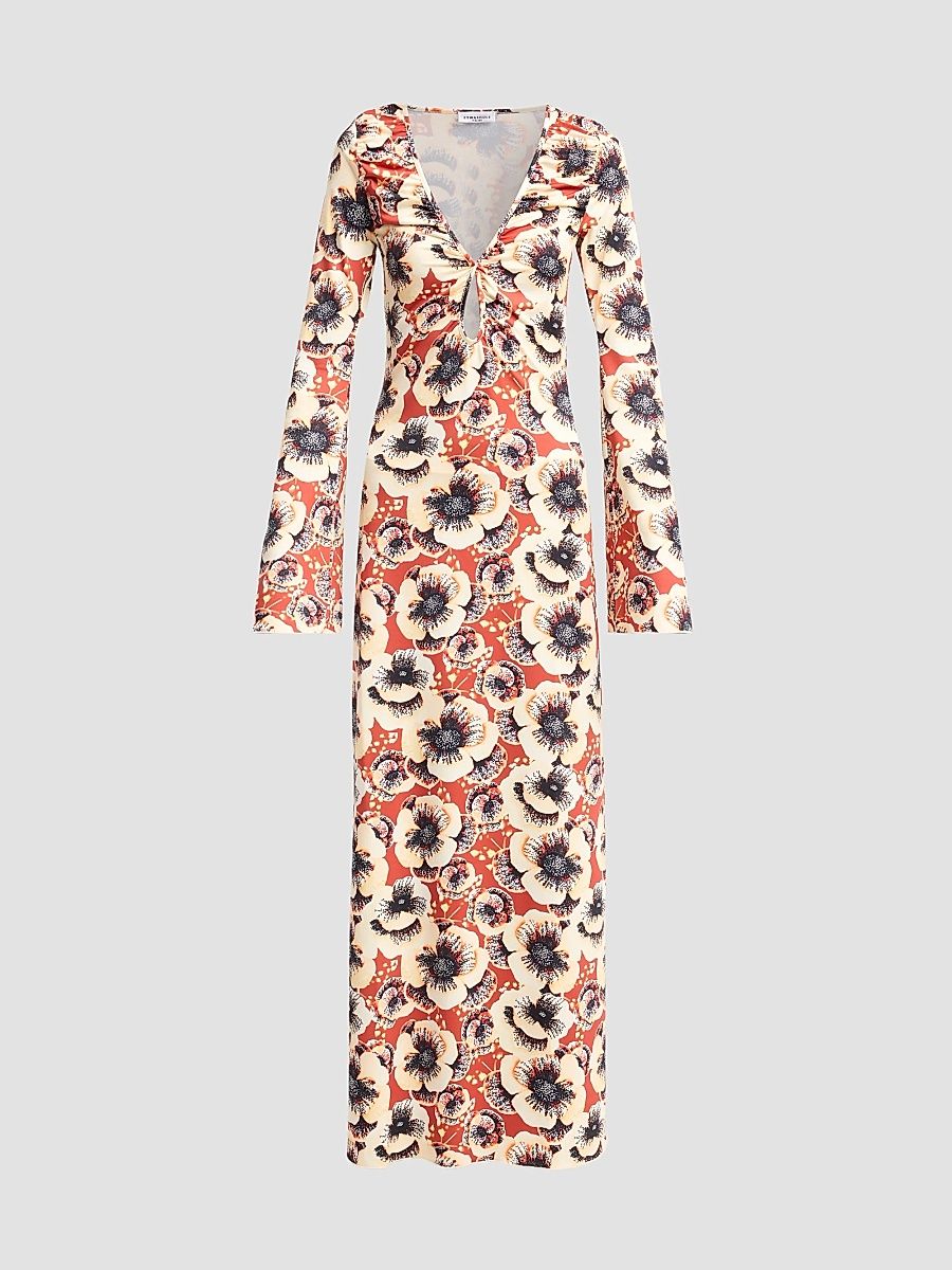 Women's Diana Floral Bell Sleeve Maxi Dress - Amber Poppy - Size XL