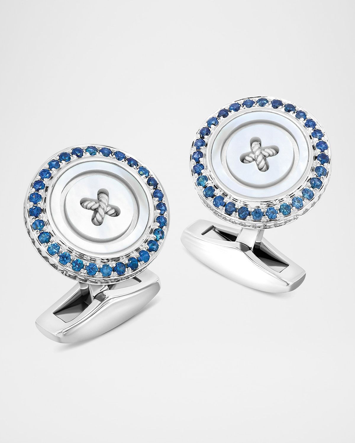 Men & apos;s Sapphire and Mother-of-Pearl Button Cufflinks