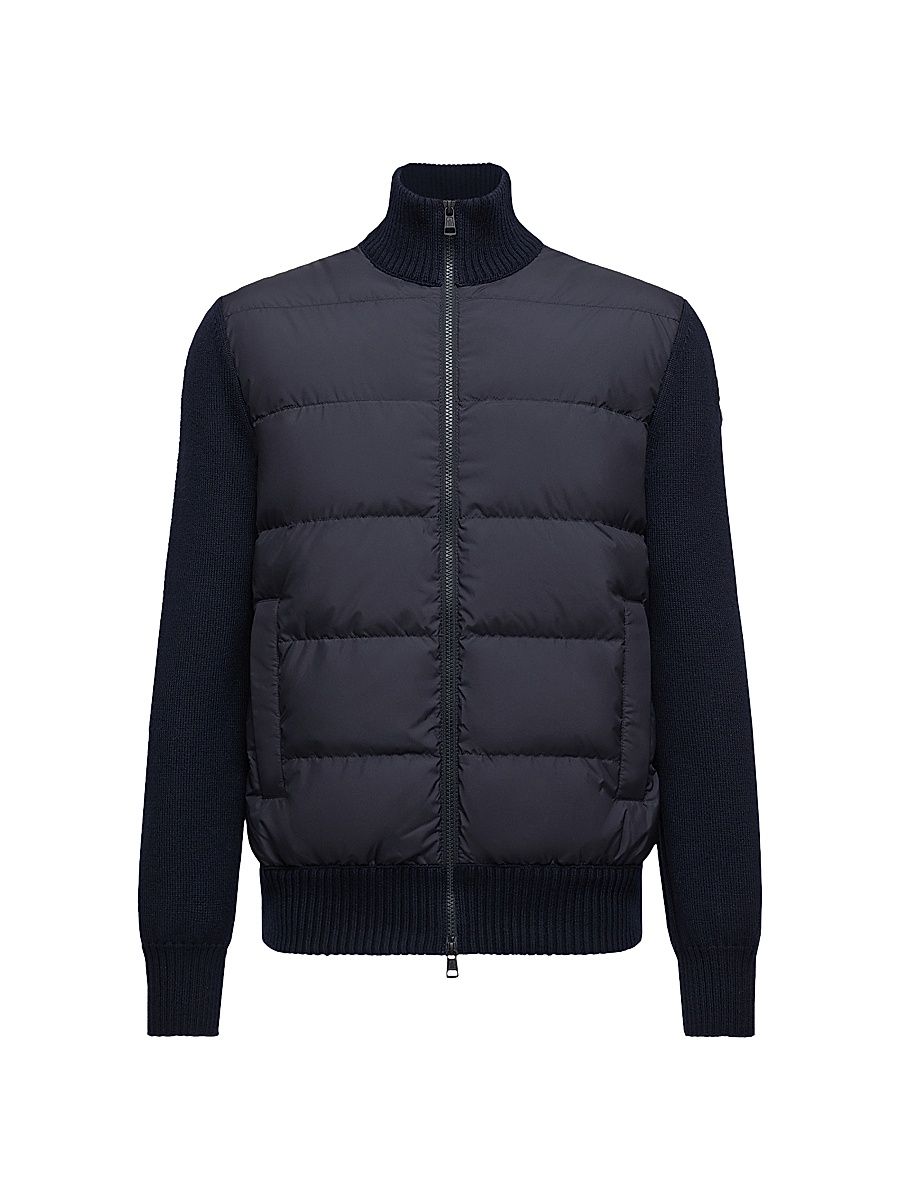 Men's Down-Filled Cardigan in Wool - Navy Blue - Size XXXL