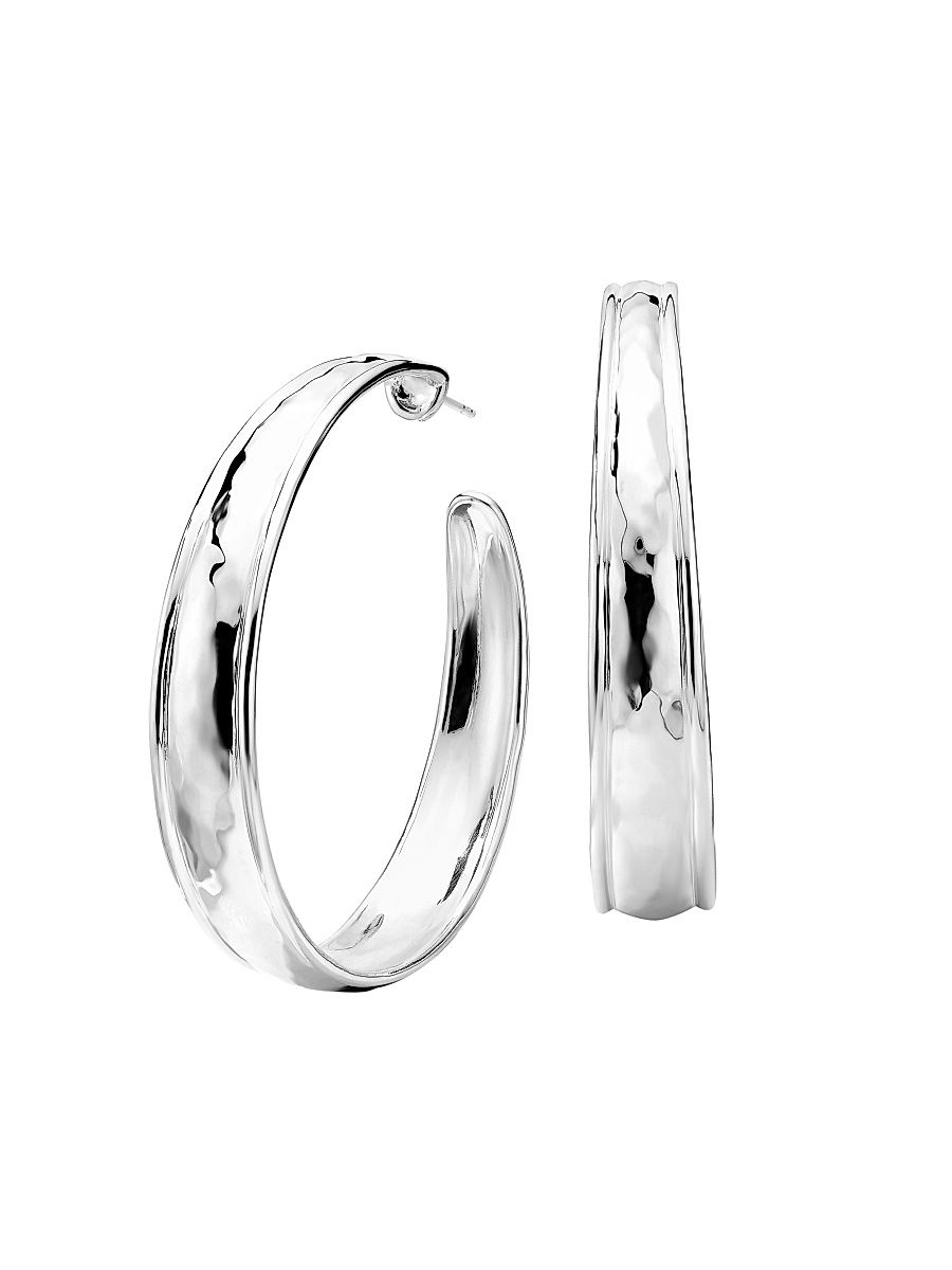 Women's Goddess #4 Sterling Silver Tapered Hoop Earrings - Silver