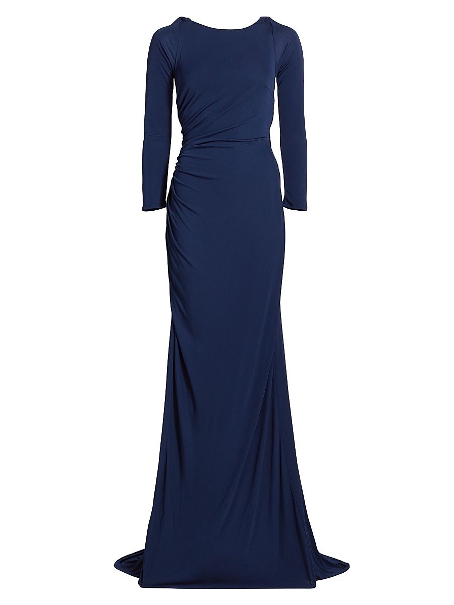 Women's Ruched Jersey Gown - Navy - Size 6