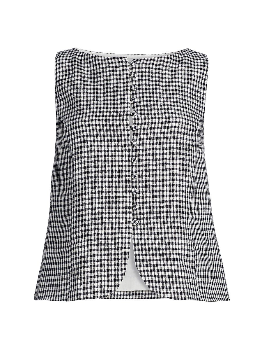 Women's Addison Gingham Linen Vest - Remy Check - Size Large