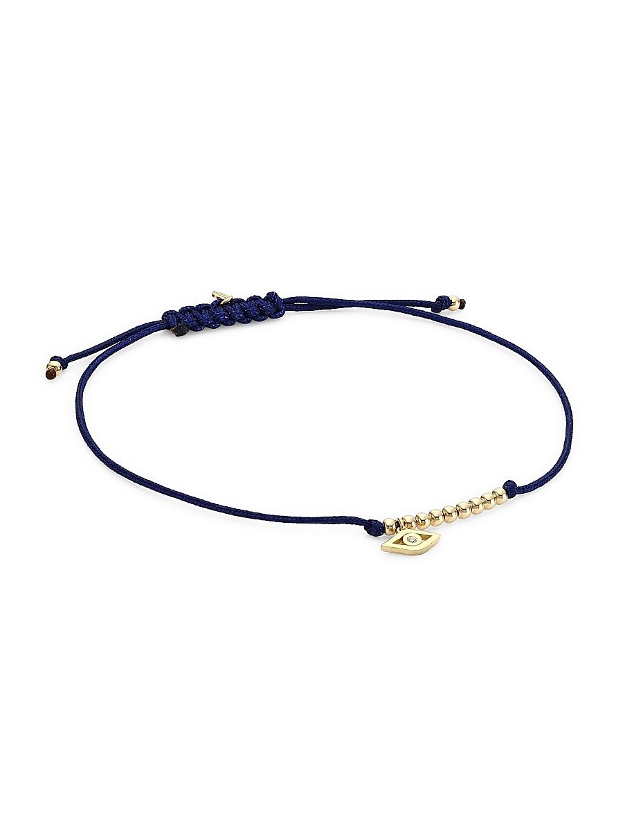 Women's 14K Yellow Gold & Diamond Evil Eye Charm Midnight Cord Bracelet