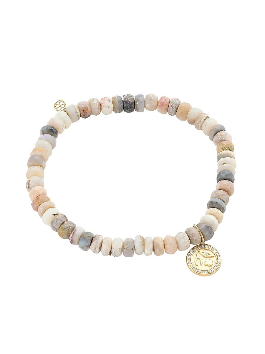 Women's Australian Opal, 14K Yellow Gold & Diamond Luck & Protection Charm Beaded Bracelet - Gold