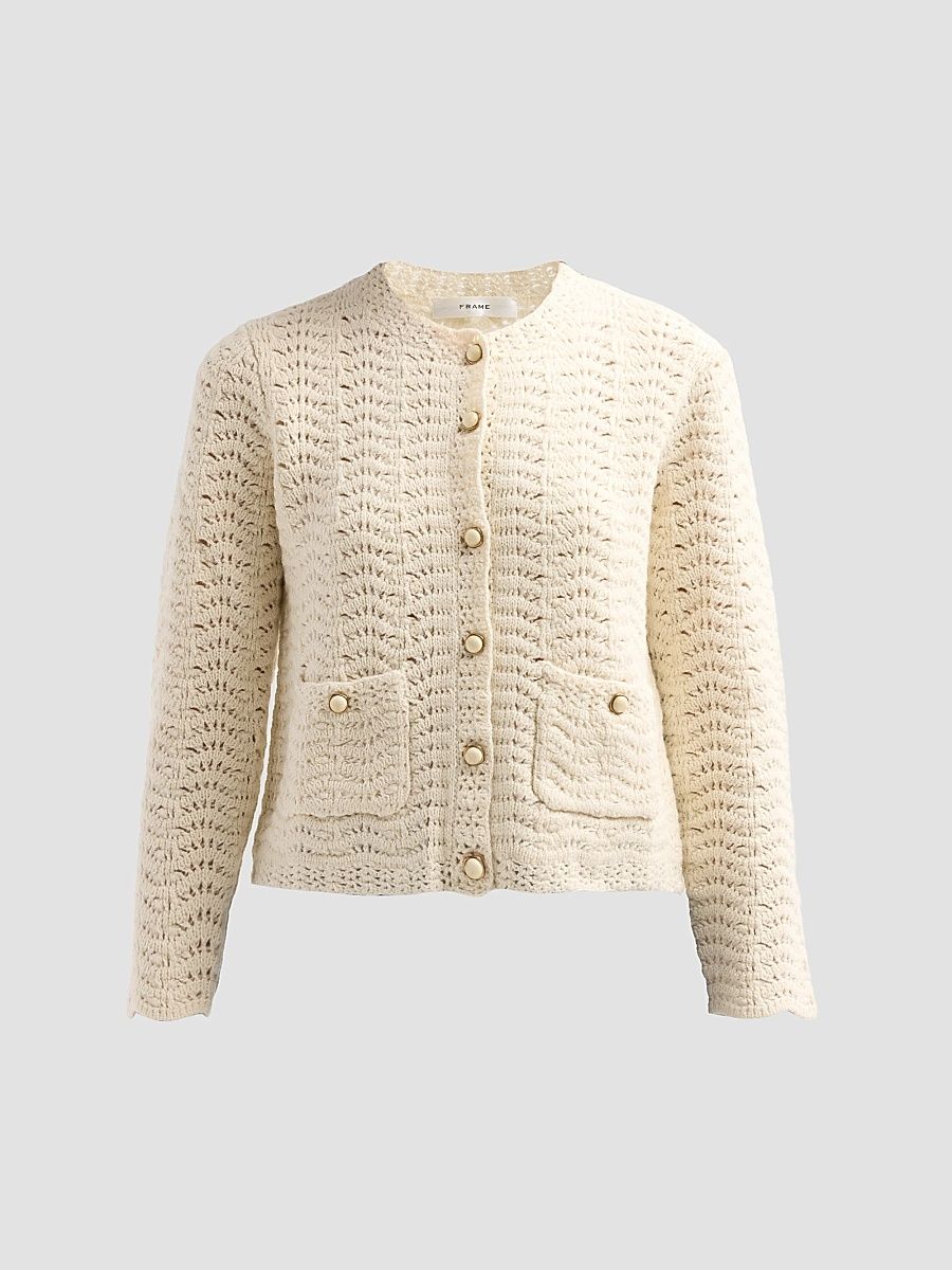 FRAME Women's The Chevron Knit Cardigan - Biscuit - Size XL