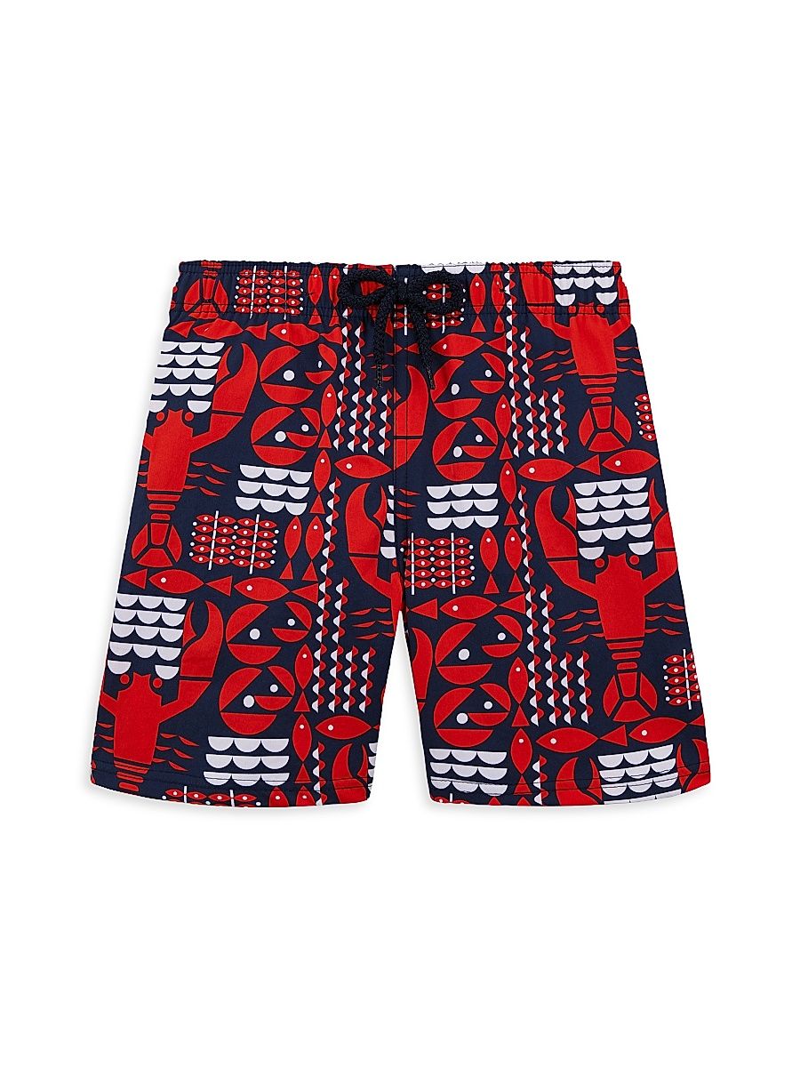 Little Boy's & Boy's Lobster Print Stretch Swim Trunks - Red Multi - Size 12