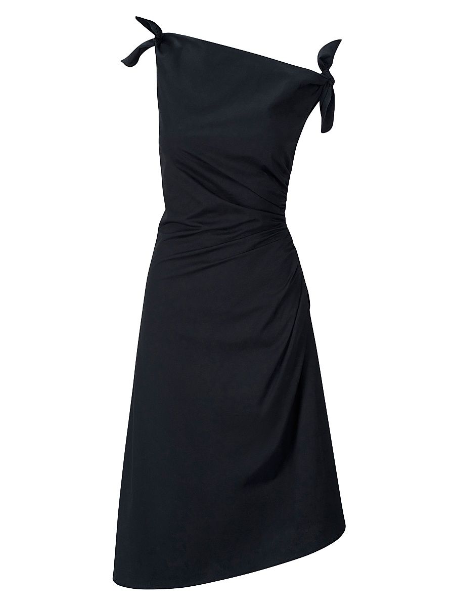 Women's Bellaria Ruched Asymmetric Cotton Midi-Dress - Black - Size 12