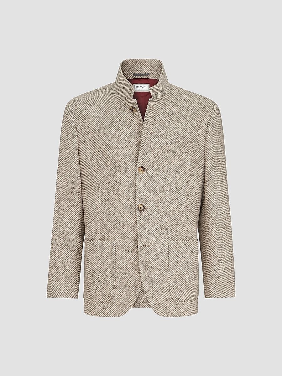 Men's Cashmere and Silk Diagonal Outerwear Blazer with Patch Pockets - Sand - Size XXXL