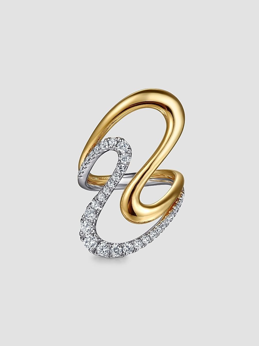 Gabriel & Co Women's Contemporary Swirl 14K White & Yellow & 0.75 TCW Diamond Twisted Ring - Yellow Gold - Size 6.5