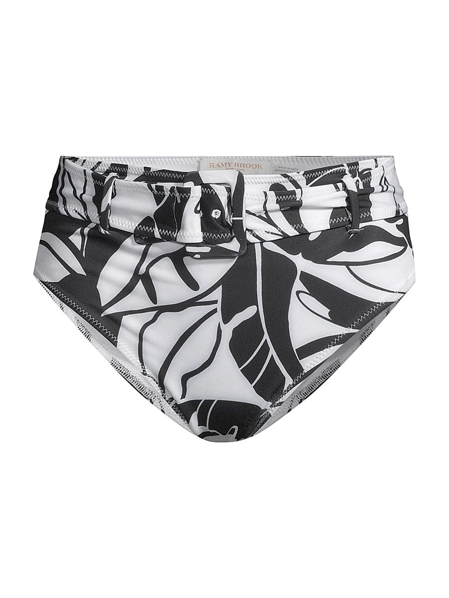 Women's Charley Palm Belted Bikini Bottom - Black White - Size Large