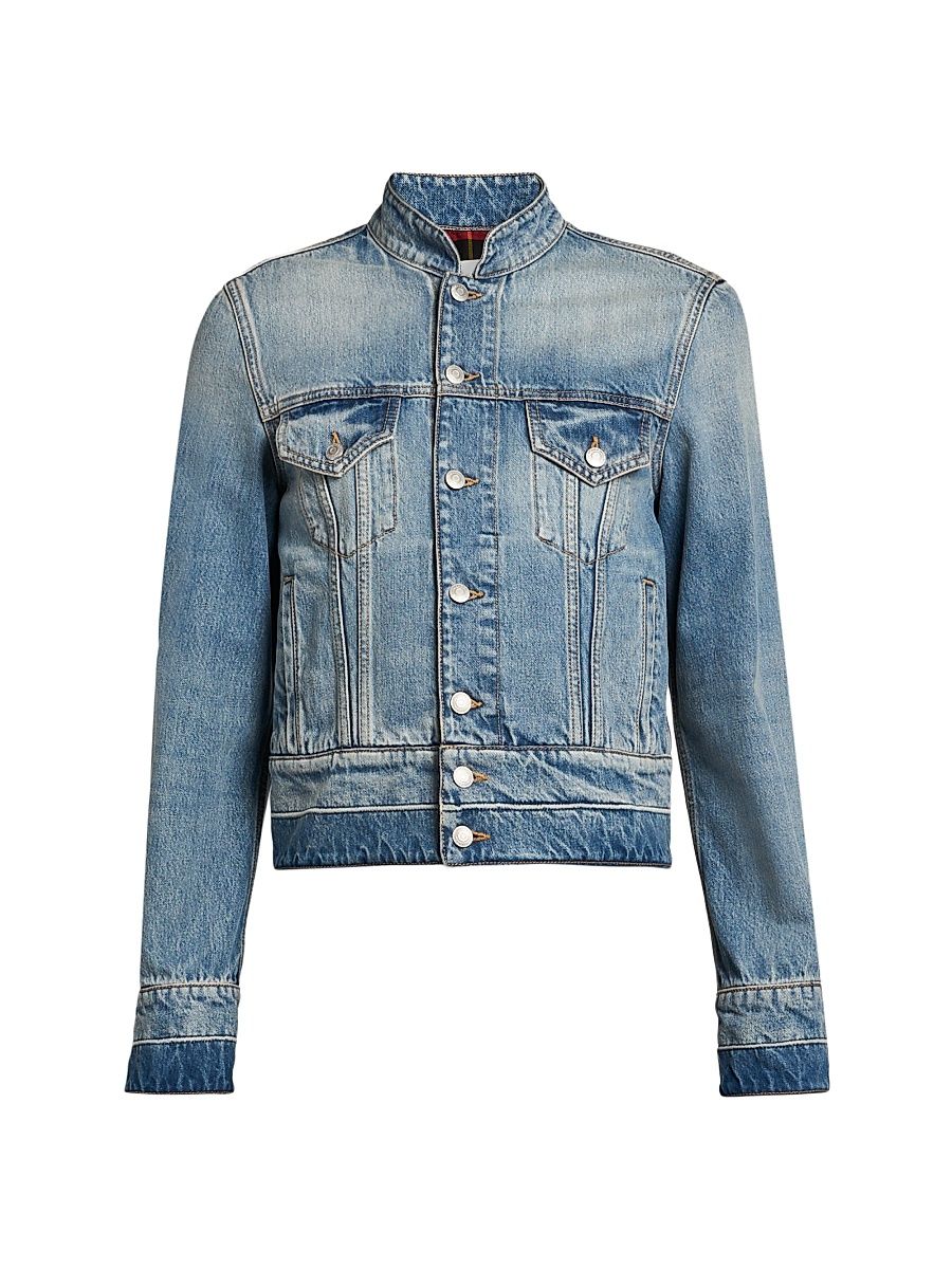 Men's Denim Band Jacket - Blue Washed - Size 38