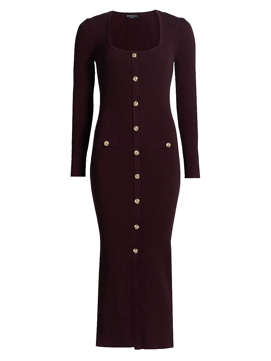 Women's Andolina Rib-Knit Midi-Dress - Malbec - Size Large