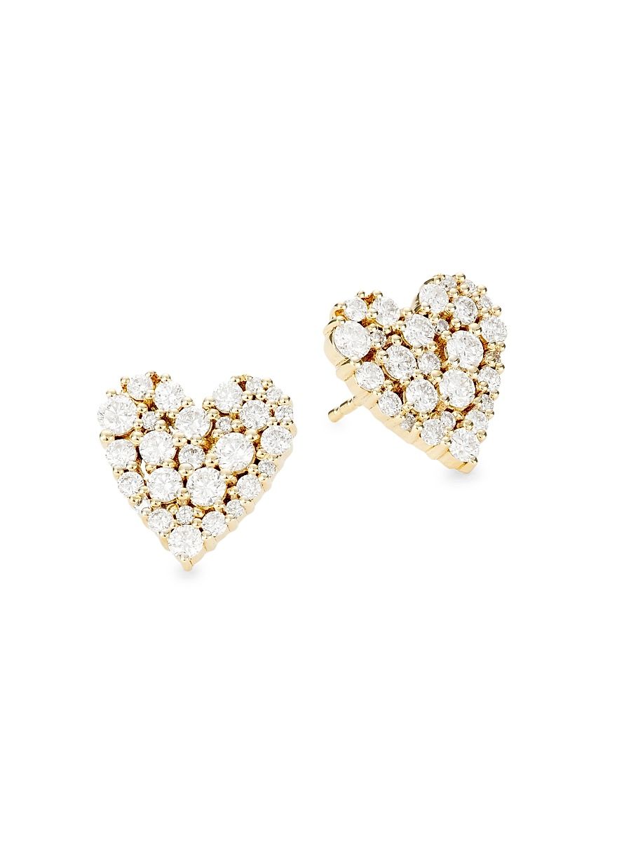 Women's 14K Yellow Gold & Diamond Cocktail Heart Stud Earrings