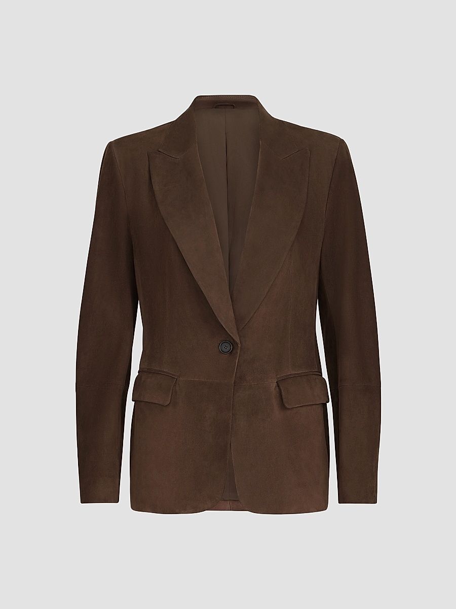 Women's Suede Blazer with Monili - Rust Brown - Size 8