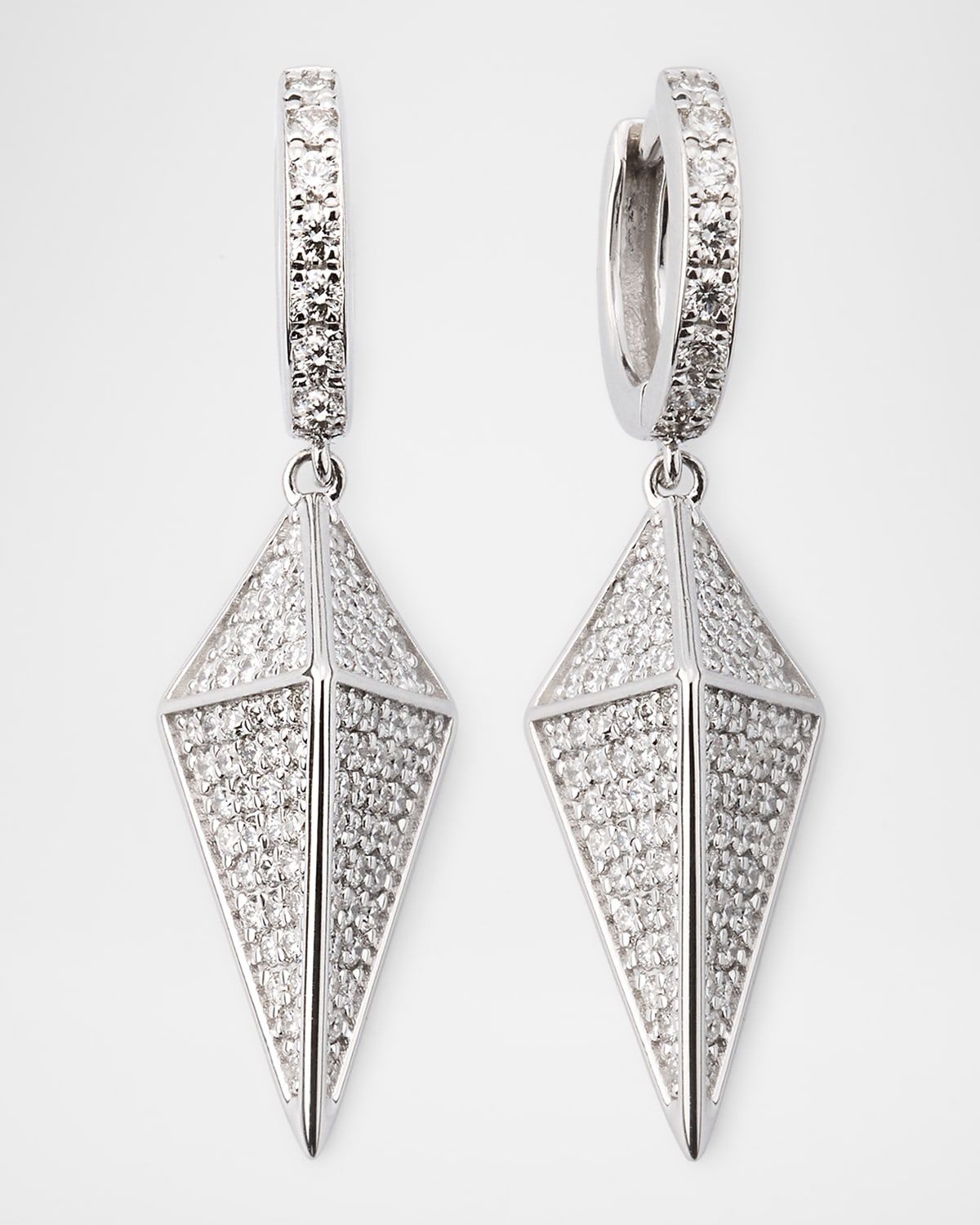 18K White Gold Diamond Spike Huggie Hoop Earrings, 2.32tcw, 1.5"L / 0.4"W