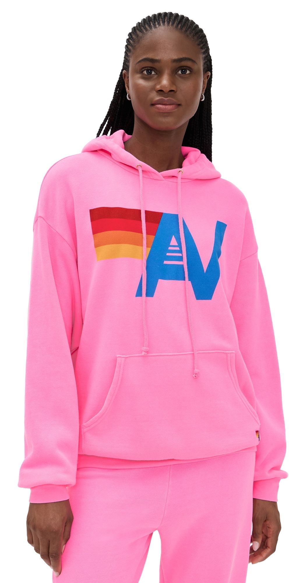 Aviator Nation Relaxed Logo Pullover Hoodie Neon Pink XS