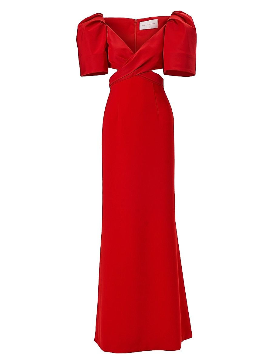 Women's Twist Cut-Out Puff-Sleeve Gown - Herrera Red - Size 10