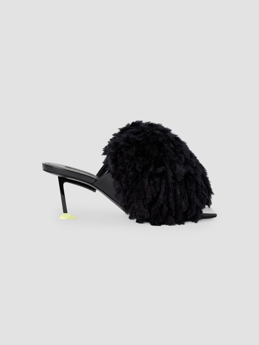Givenchy Women's Pompom Mules in Patent Leather and Knit - Black - Size 7