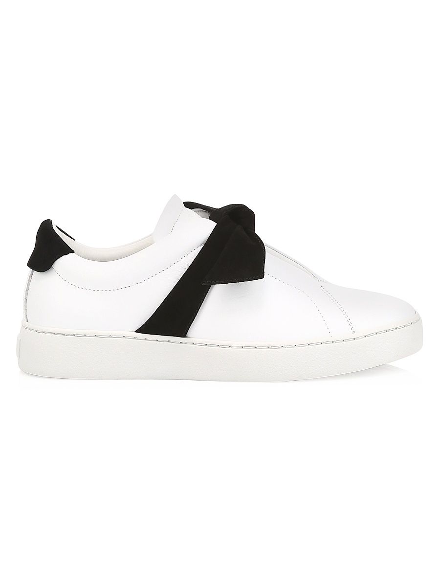 Women's Clarita Bow Leather Sneakers - Black White - Size 12