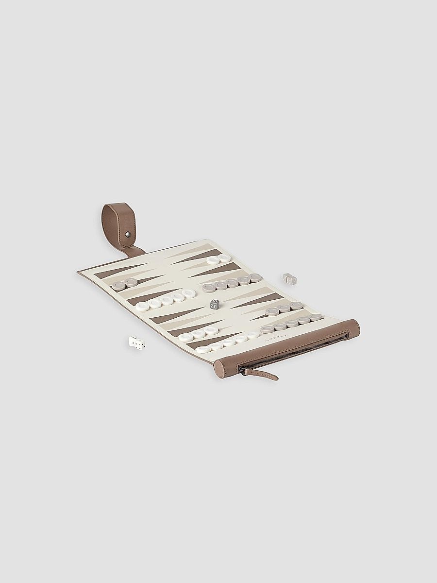 Calfskin and Krion Portable Backgammon Set - Milk