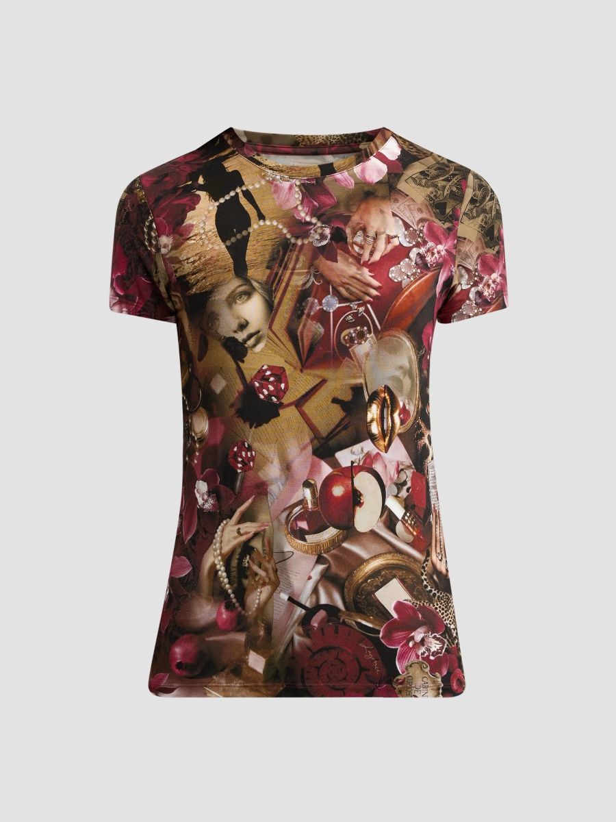 L'AGENCE Women's Ressi Lux Collage Crewneck T-Shirt - Burgundy Lux Collage - Size XL