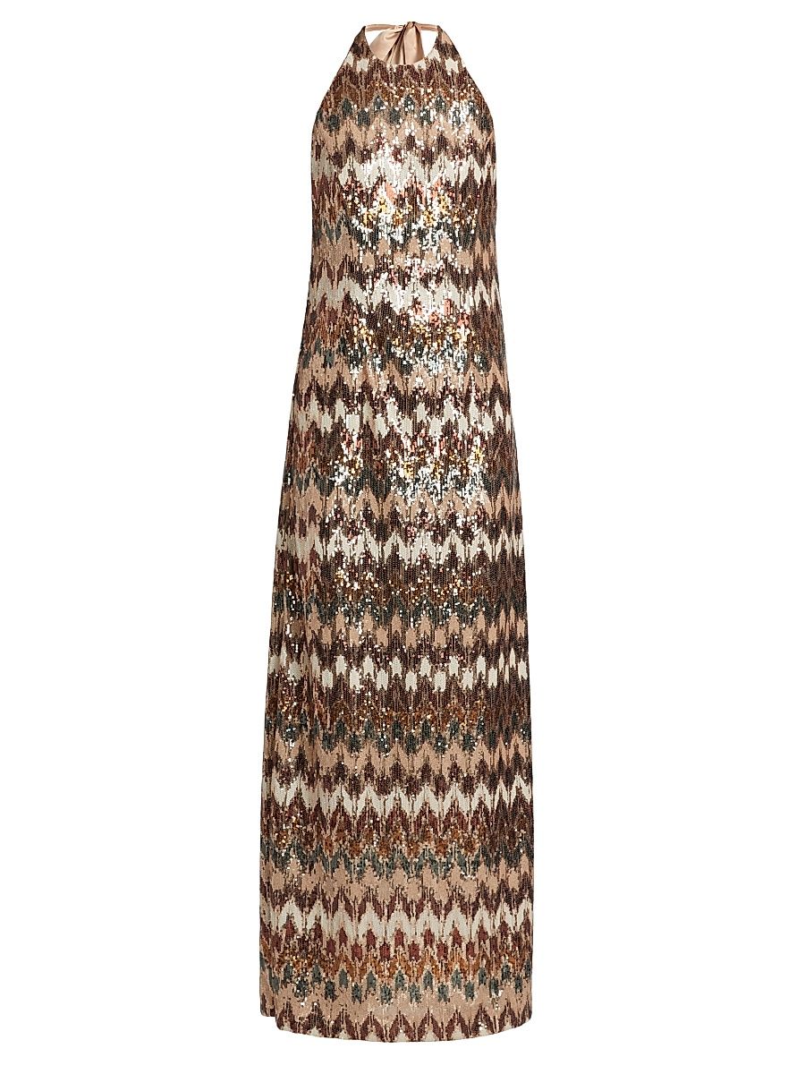 Women's Lester Sequined Halterneck Gown - Light Champagne Combo - Size 6