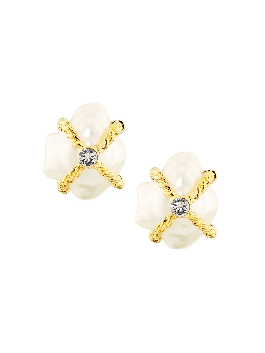 Women's Goldtone, Imitation Pearl & Glass Crystal Nugget Clip-On Earrings - Gold Pearl Crystal