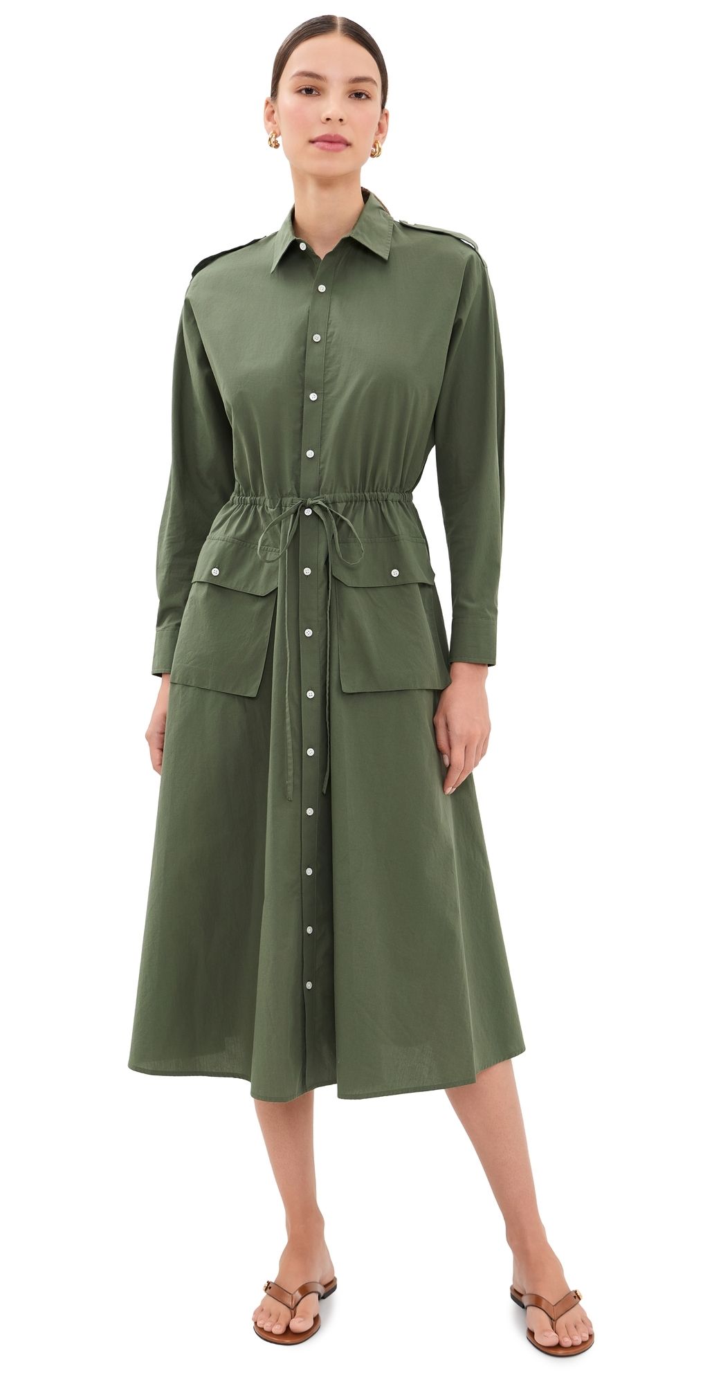 Polo Ralph Lauren Long Sleeve Collared Shirt Dress Dense Olive 10