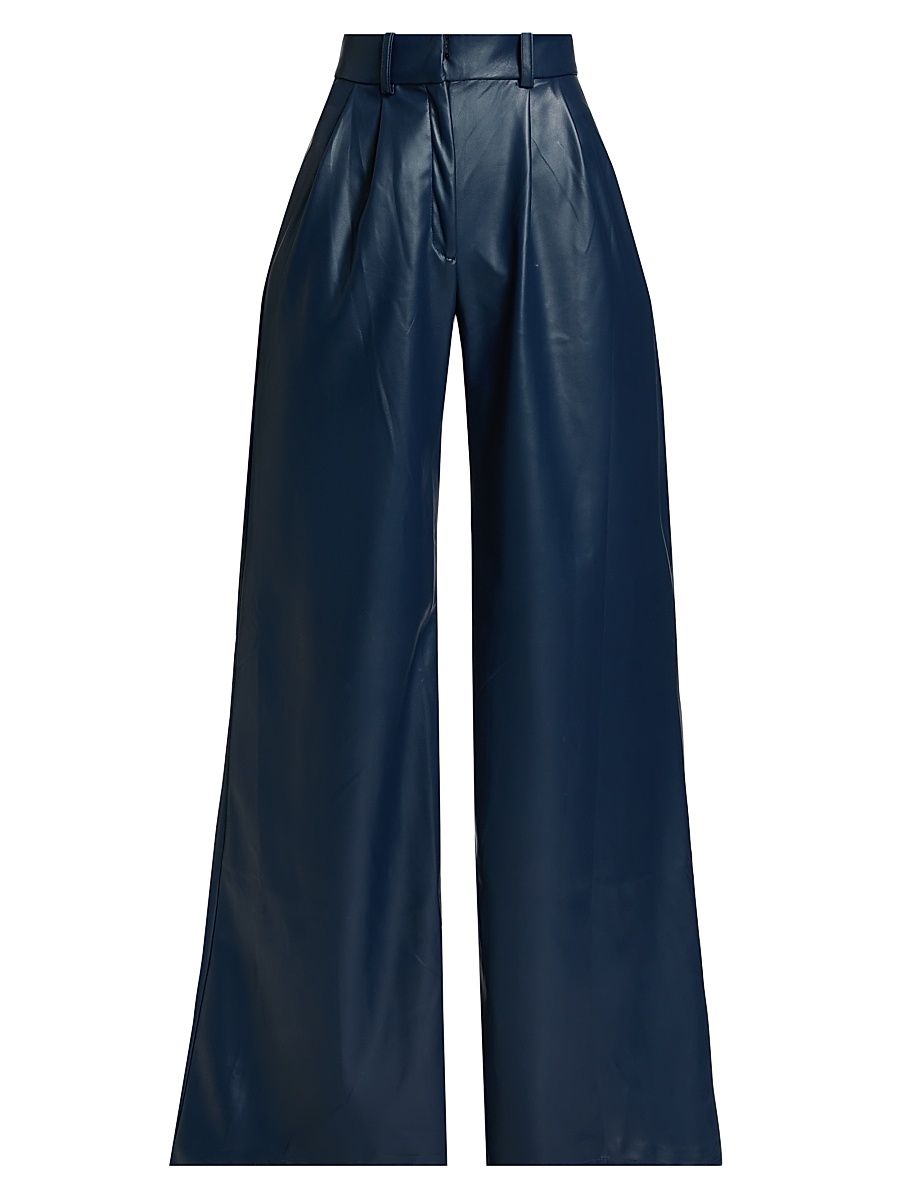 Women's Identity Giulia Faux Leather High-Rise Pants - Blue - Size Large