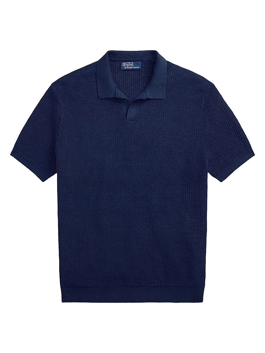 Men's Mesh-Knit Linen Short-Sleeve Sweater - Blue - Size XXL