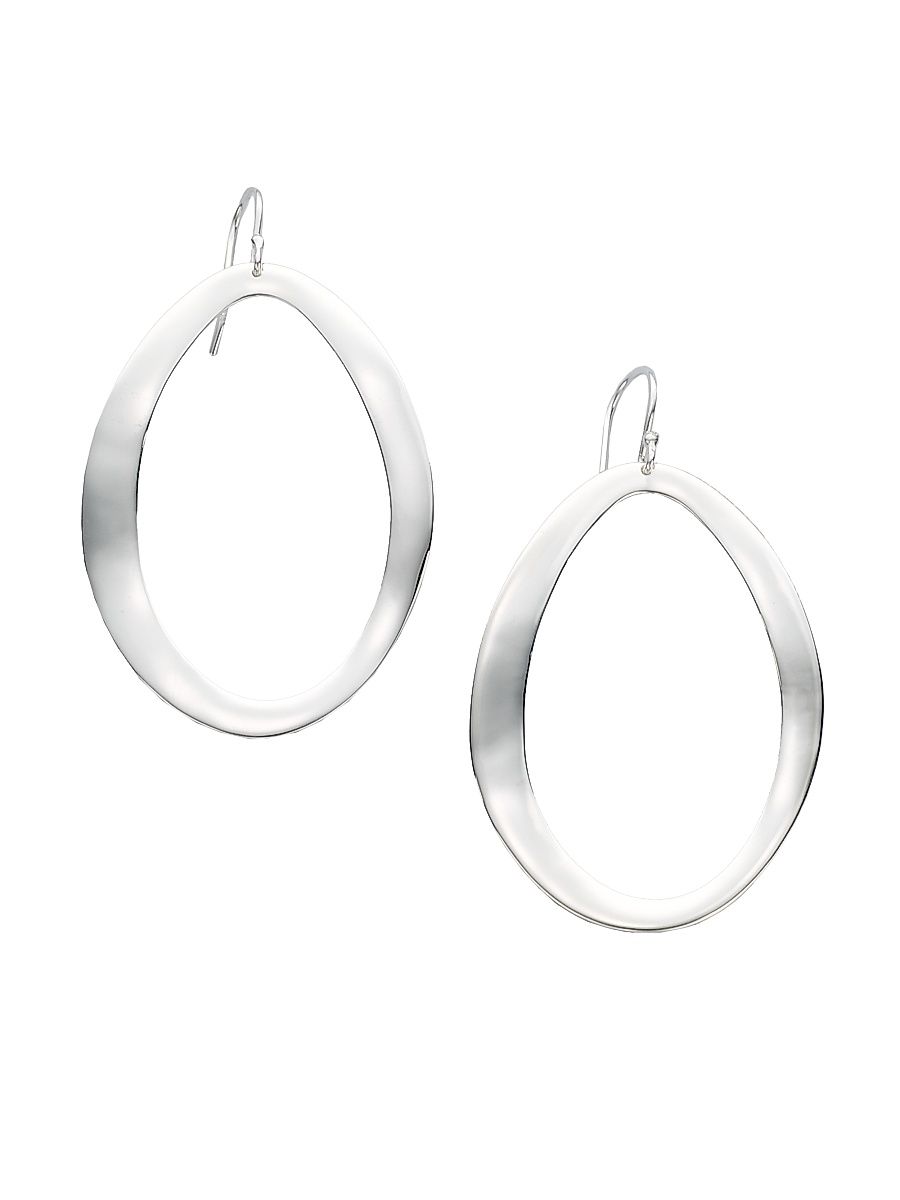 Women's Classico Sterling Silver Wavy Oval Drop Earrings - Silver