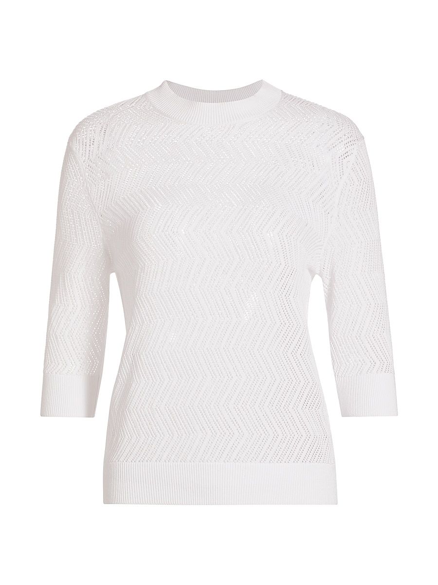 Women's Nicola Pointelle Cotton Sweater - Off White - Size Medium