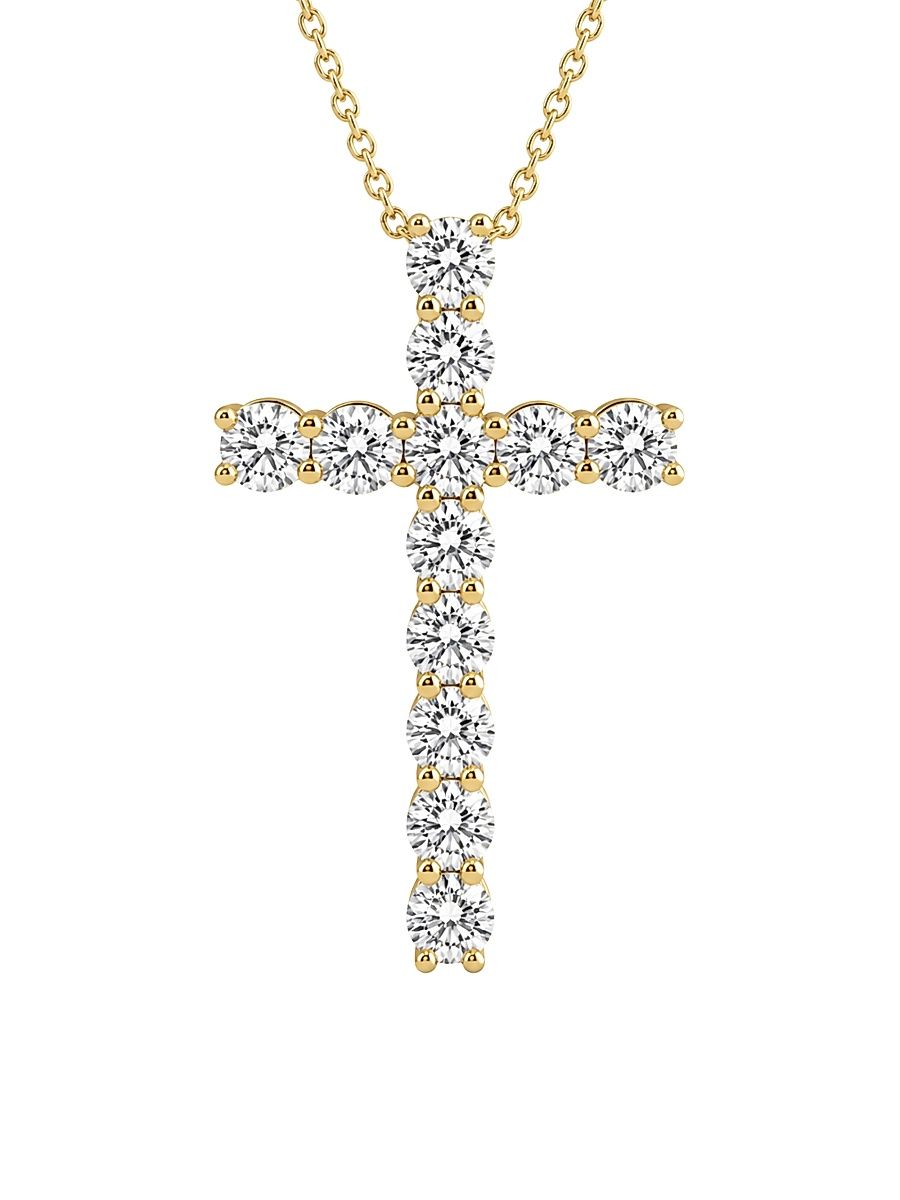 Women's 18K Yellow Gold & 1.00 TCW Lab-Grown Diamond Cross Pendant Necklace - Yellow Gold