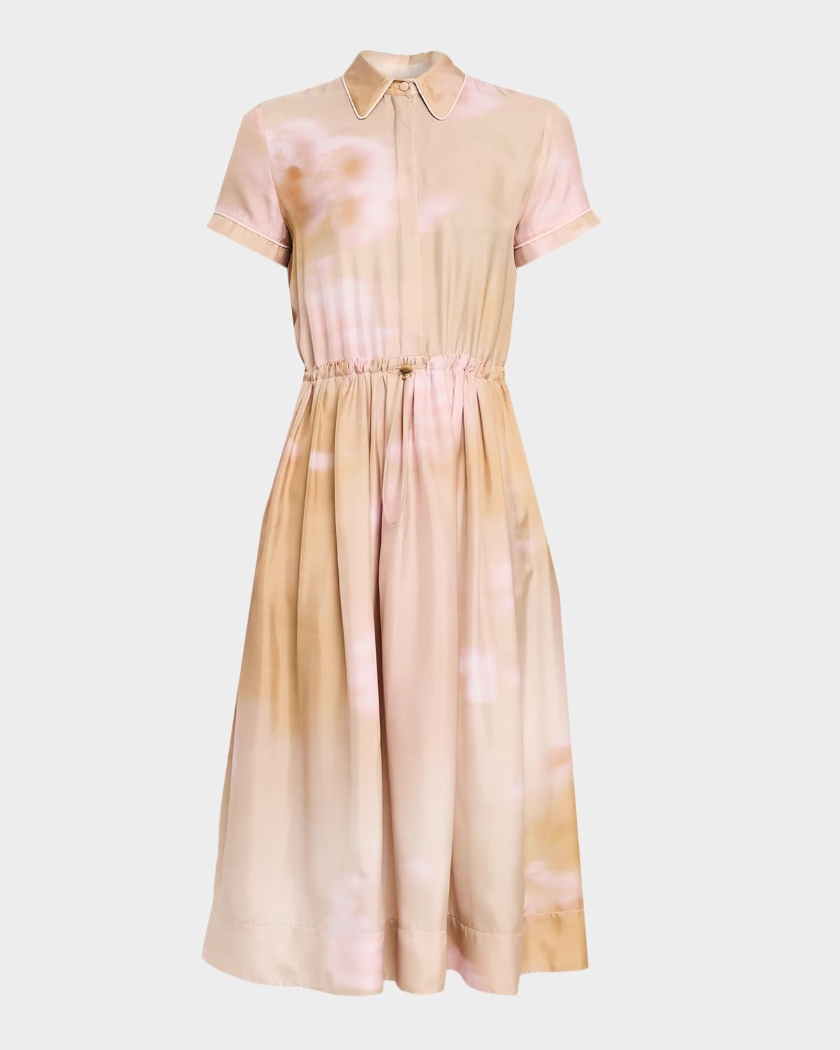 Drawcord Mottled-Print Silk Midi Dress