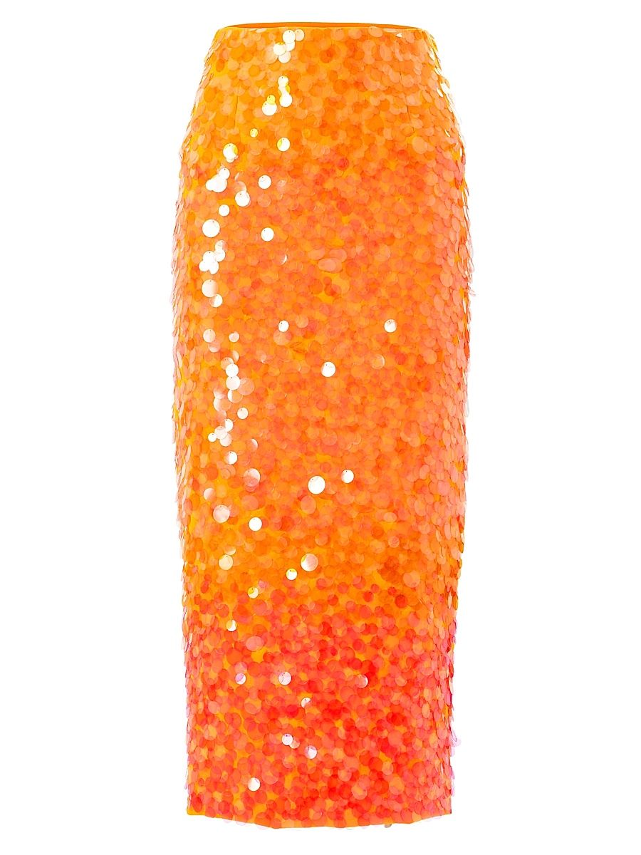 Women's Ombré Paillettes Midi-Skirt - Marigold Multi - Size 4