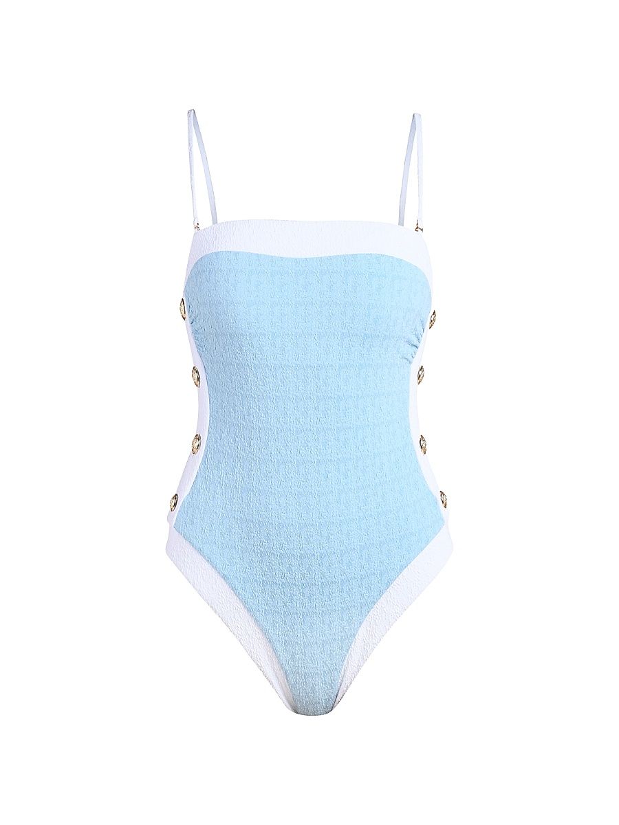 Women's Colorblock Chic Tory Bandeau One-Piece Swimsuit - Powder Blue - Size Large
