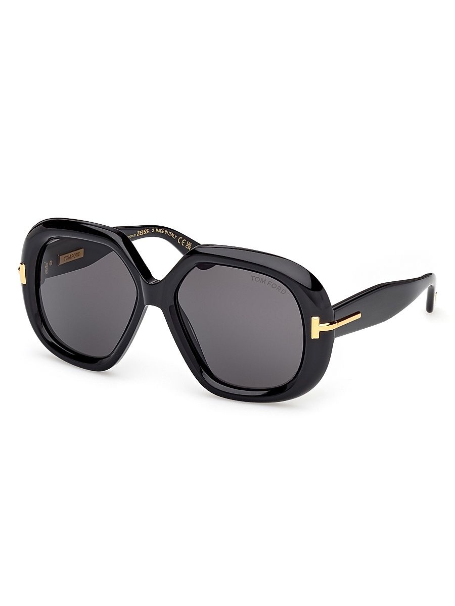 Women's Icon 56MM Geometric Sunglasses - Shiny Black Smoke