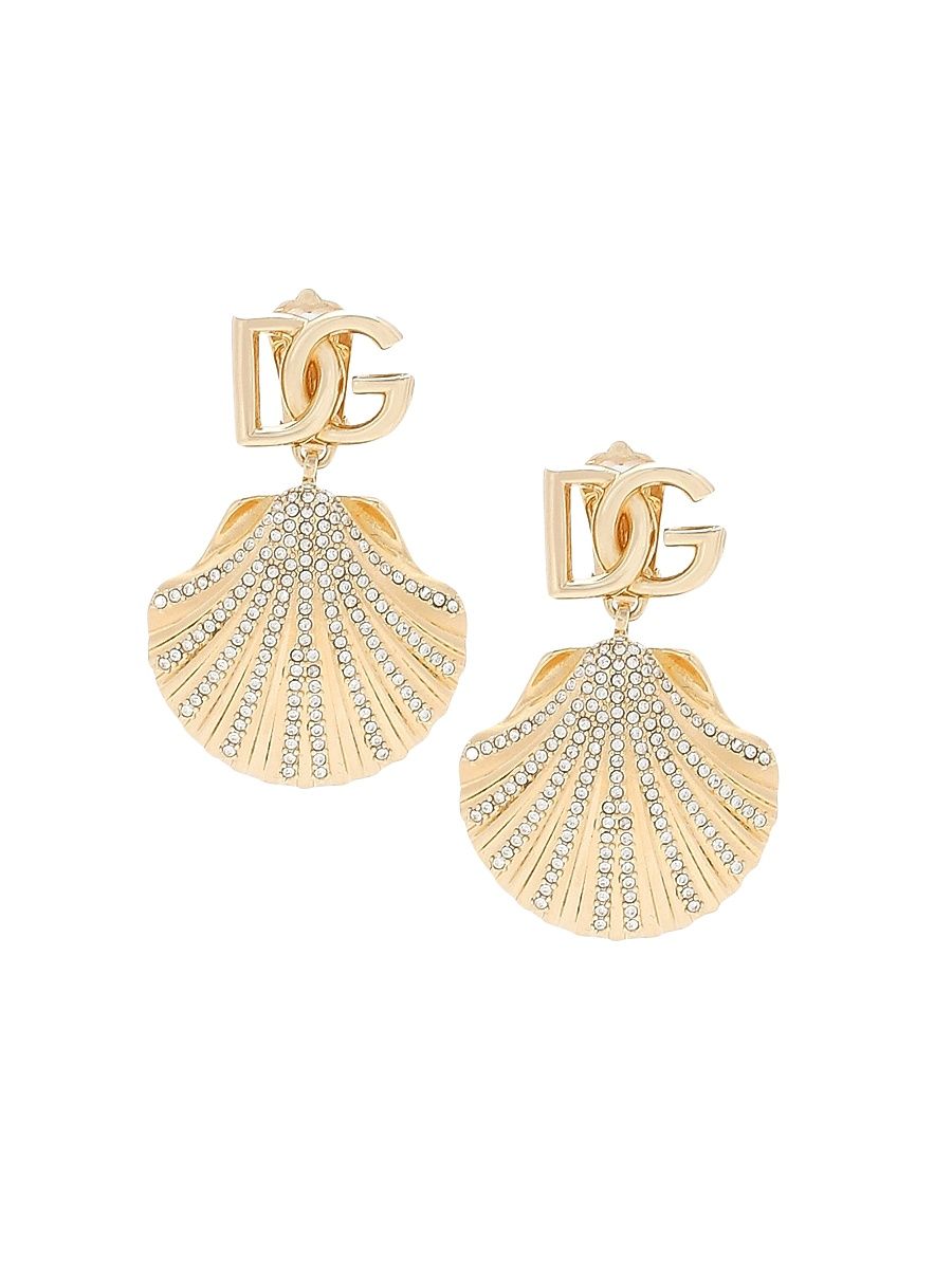 Women's DG Logo Goldtone & Crystal Shell Drop Earrings - Yellow Gold