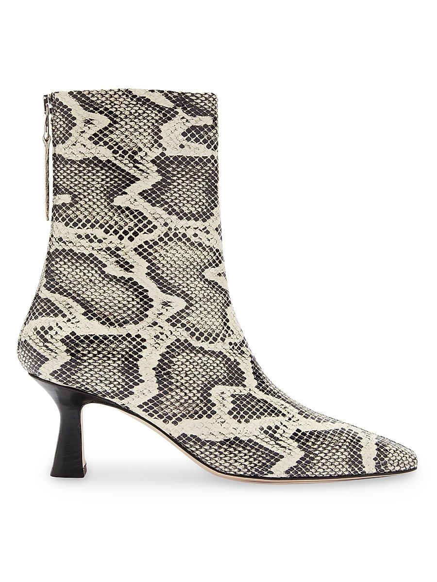 Aeyde Women's Elina Snakeskin-Embossed Leather Ankle Boots - Creamy - Size 6
