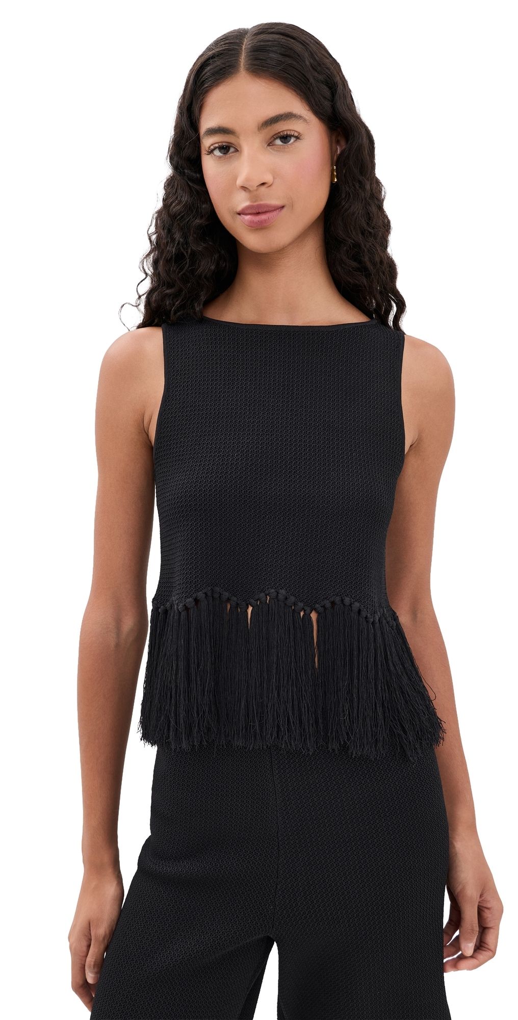 English Factory Fringe Detailed Sleeveless Knit Top Black S