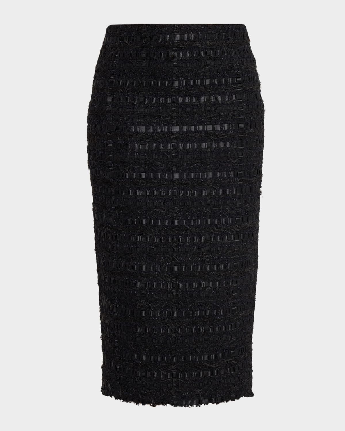 Satin Ribbon Tweed Frayed Hobble Skirt