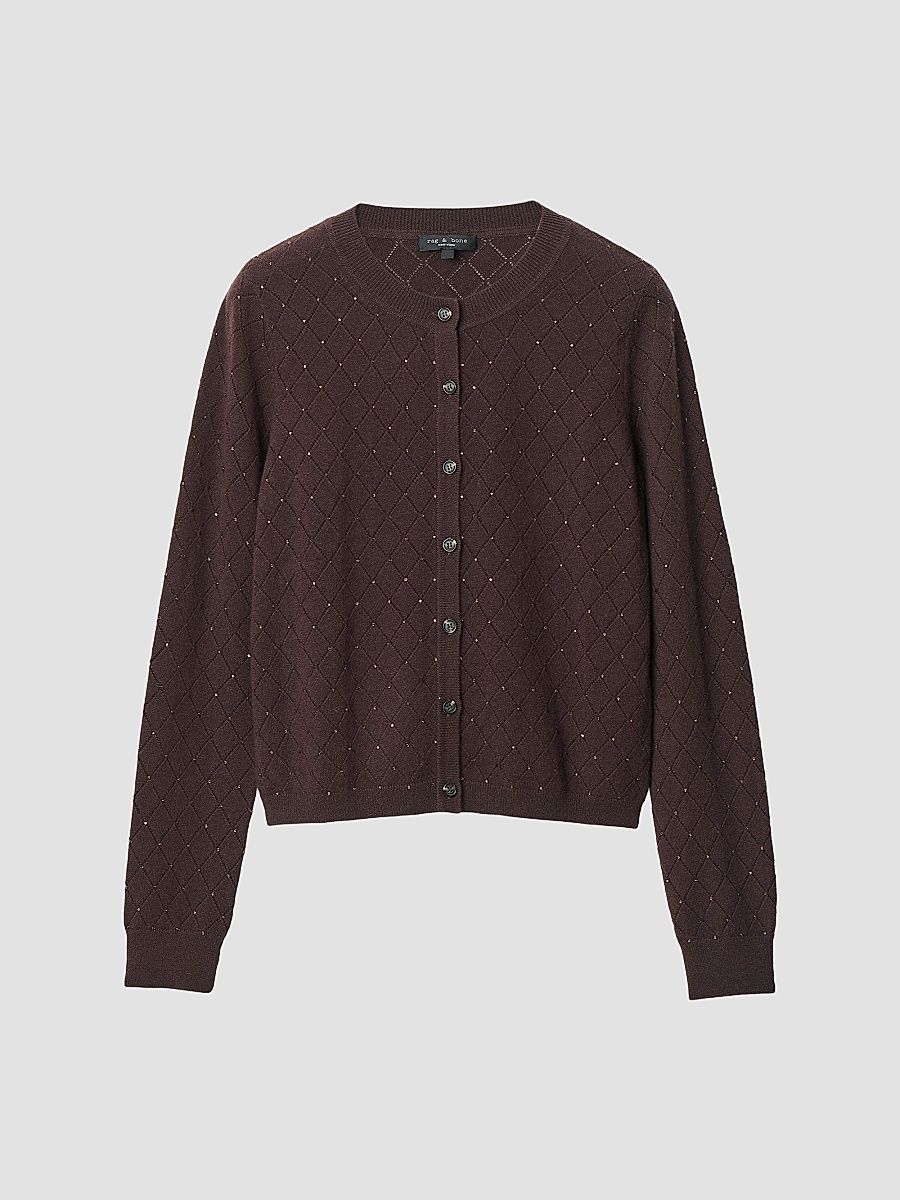 rag & bone Women's Archie Jewel Cashmere-Blend Cardigan - Dark Brown - Size XL